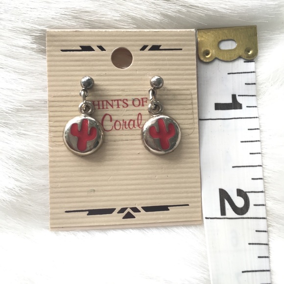 Coral & Metal Western Cactus  Earrings - Picture 2 of 3